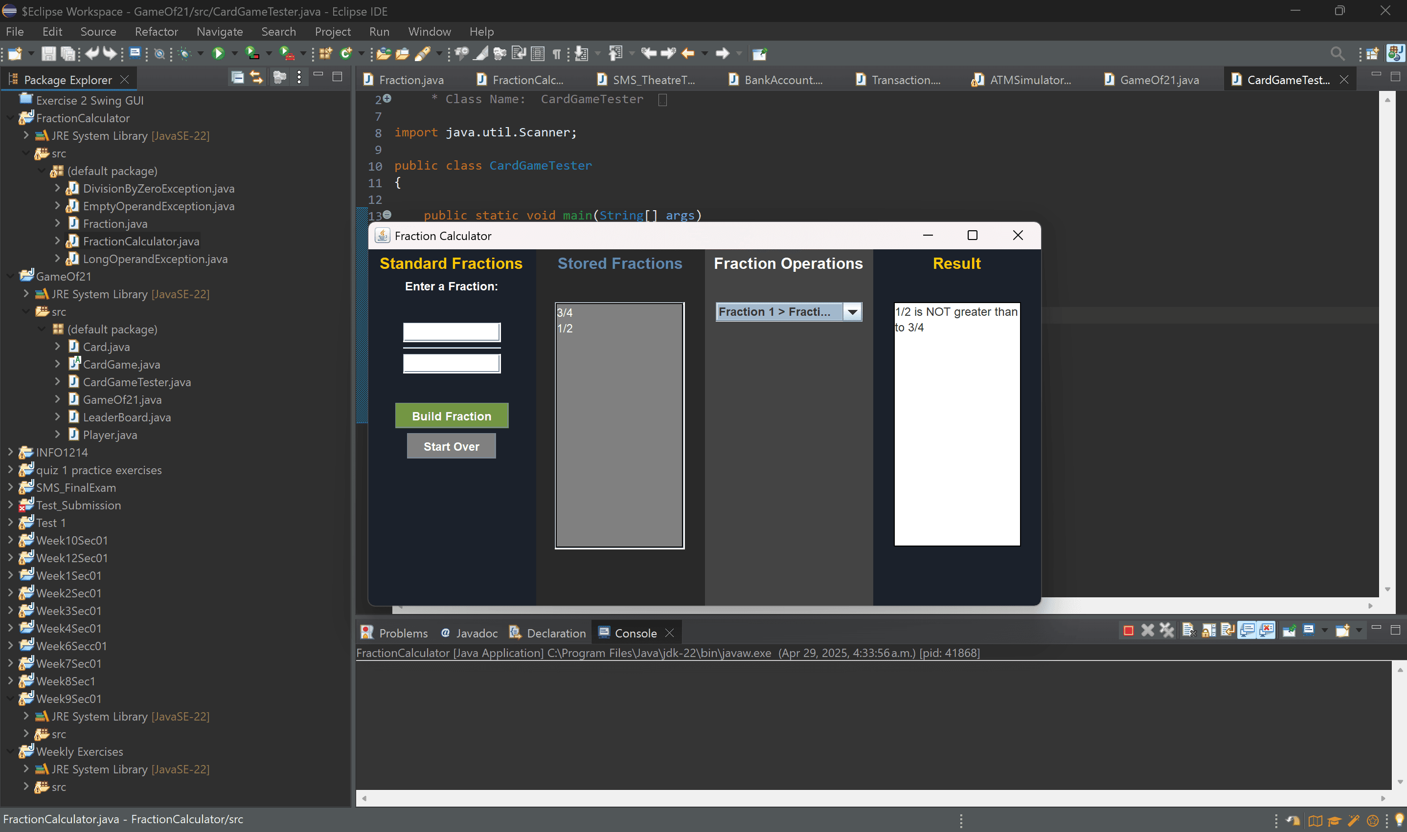 Screenshot of Fraction Calculator Project